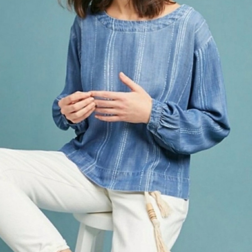 Anthropologie Cloth & Stone Chambray Zipper Blouse